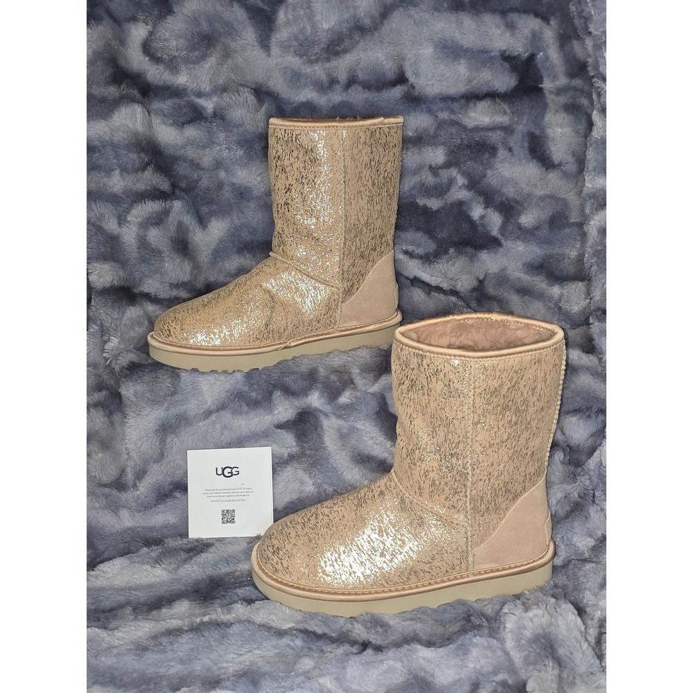 NEW UGG Women's Classic Short Matte Pink/Gold Metallic Marble Boots Size 5